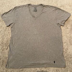 Polo by Ralph Lauren Men's Grey V-Neck T-Shirt - Size Large